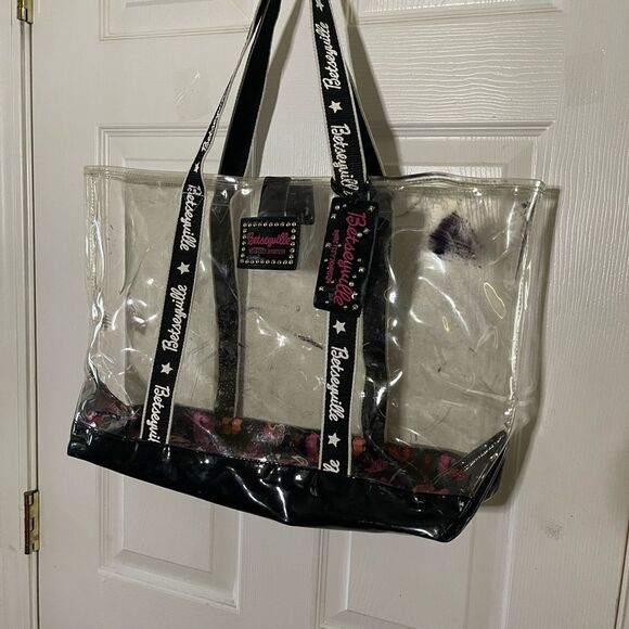 Betsey Johnson Transparent clear plastic XLTote with Black trim Accents - Picture 2 of 13